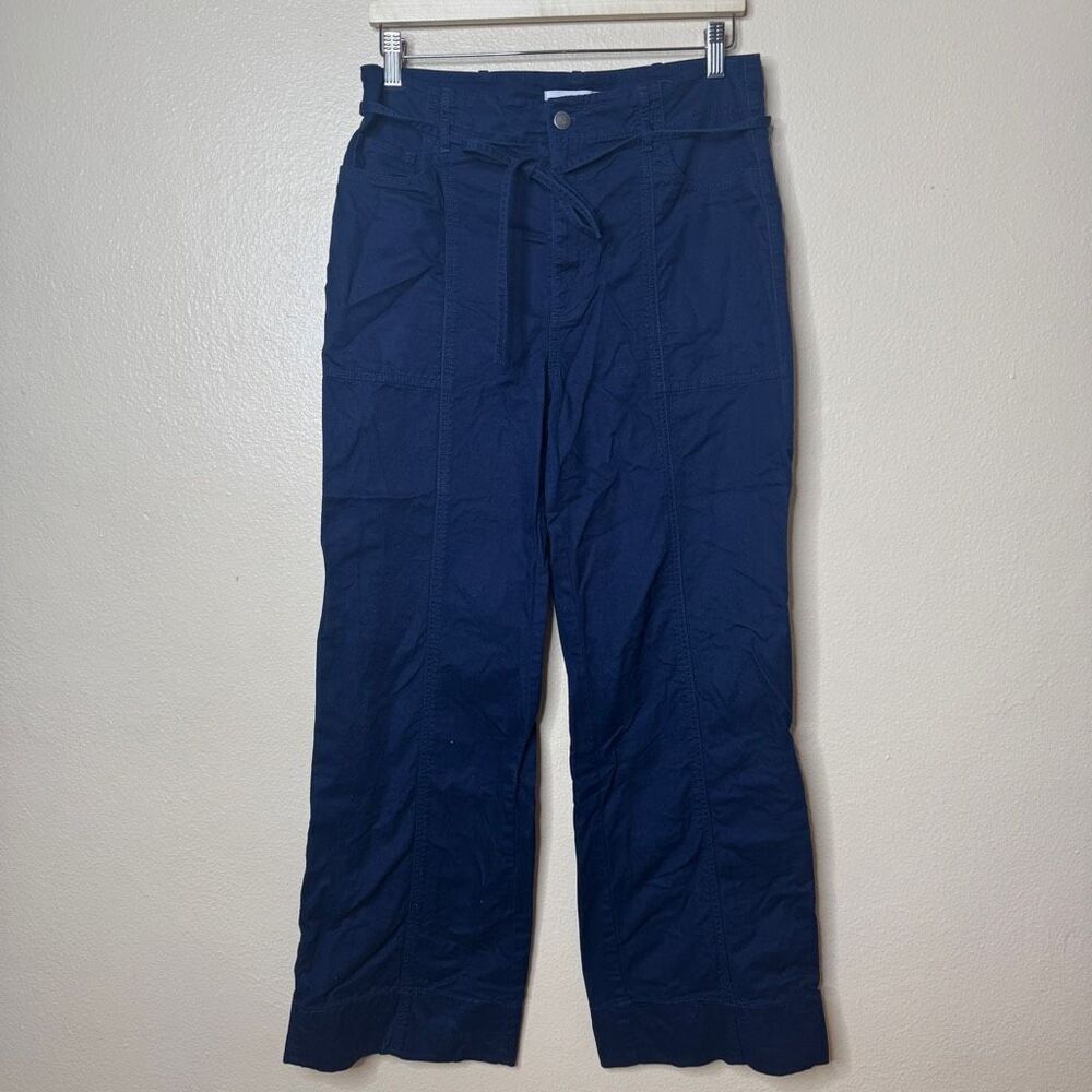 Loft Pants Women's 8 Navy Blue Chino Pockets Straight Fit Tie Belt